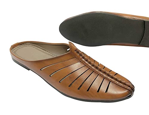 Punjabi Jutti for Men's Tan Traditional Handmade Loafers Mules Shoes Indian Sherwani Ethnic Mojari Backopen Juti4