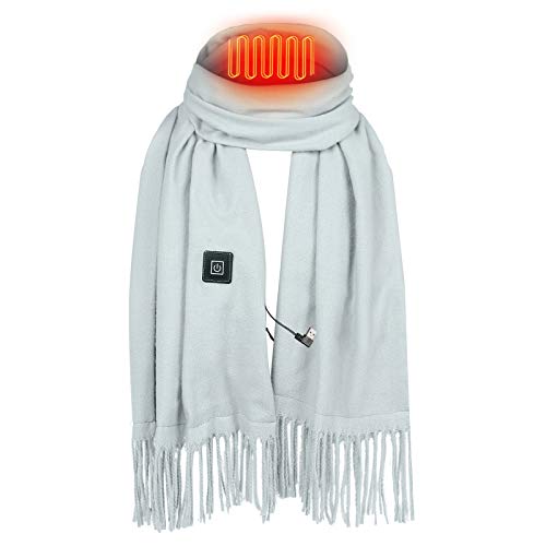 Qdreclod Heated Scarf USB Rechargeable Electric Heating Scarf Neck Wrap with Pockets, 3 Temperature Settings, Winter Windproof Soft Polar Fleece & Cotton Neck Scarf for Men and Women Gray
