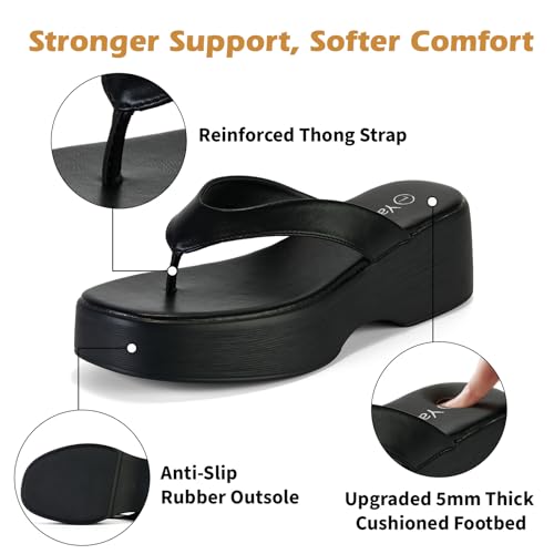 Image of Yavero Women's Platform Flip Flop Sandals Comfortable Wedge Thong Sandals with Square Toe, Casual Summer Sandals