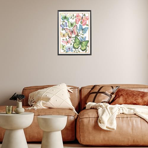 Image of FREEBLOSS Cross Stitch Kits Butterfly Cross Stitch Wall Hanging Stamped Cross Stitch Kits for Beginners Counted Cross Stitch Kits Embroidery Kits Arts Craft Kits for Gift Home Decor