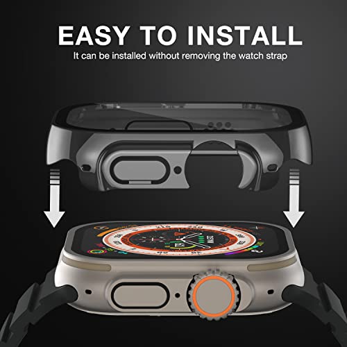 Image of Case Compatible with Apple Watch Ultra 49mm with Built-in Tempered Glass Screen Protector, All-Around Ultra-Thin Bumper Full Cover Hard PC Protective Case for iWatch, Black