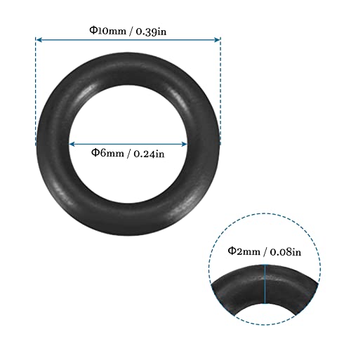 QUARKZMAN 200 Stücke Nitrilgummi Gummiringe Reparatur Dichtring 10mm x 6mm x 2mm für Wasserhahn Klempner Reparatur Dichtung Verbindung, Schwarz
