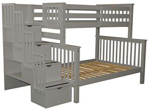 Bedz King Stairway Bunk Beds Twin Over Full With 4 Drawers In The Steps, Gray #TOP1