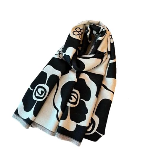 Spring and Summer Sense of Luxury Versatile Camellia Black and White Scarf Warm Shawl