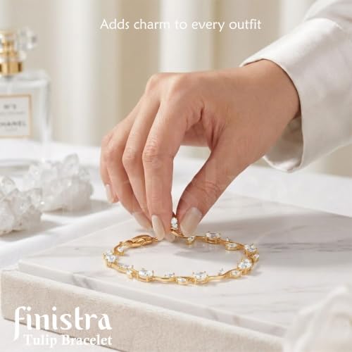 Image of finistra Tulip Bracelet for Women Stylish | Gold Plated Crystal Floral Jewellery | Adjustable Chain for Women & Girls Stylish | Elegant Tulip Bracelet for Women, Party & Daily Wear Accessory