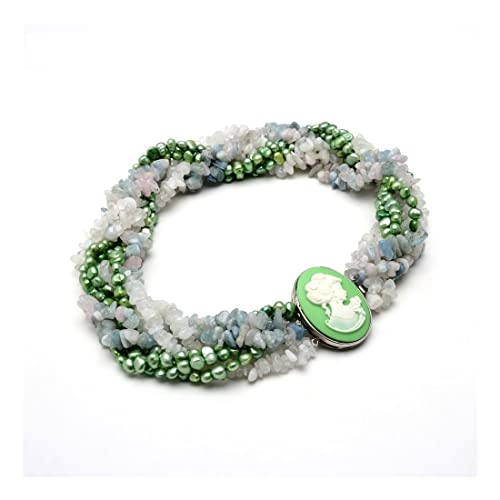 Collier Perles Baroques Vertes 7 Rangs | Ne Noircit Pas, Pierres Aquamarine Vraies - 4