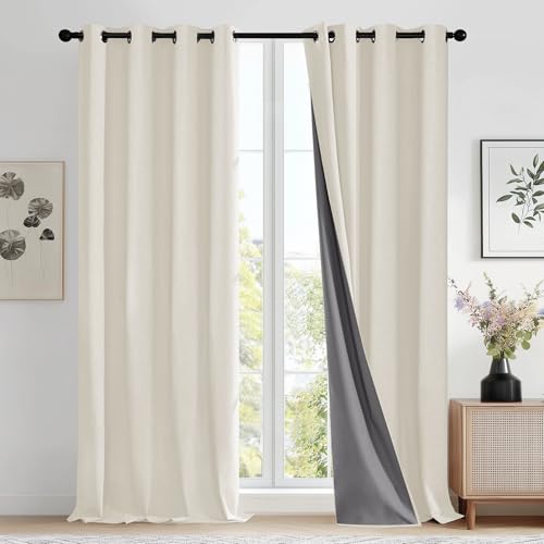 Deconovo Linen 100% Blackout Grommet Curtains for Bedroom and Living Room,Cream,52W x 108L Inch,2 Panels