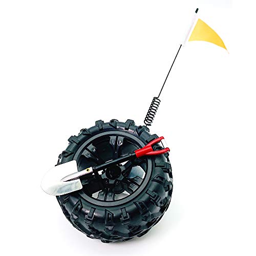 Image of CB Miniature Spare Tire Flag Shovel Creative Off-Road Mini Rigs Build For Car Automotive Styling, Body Shop Decoration, Black Wheel-Safety Flag