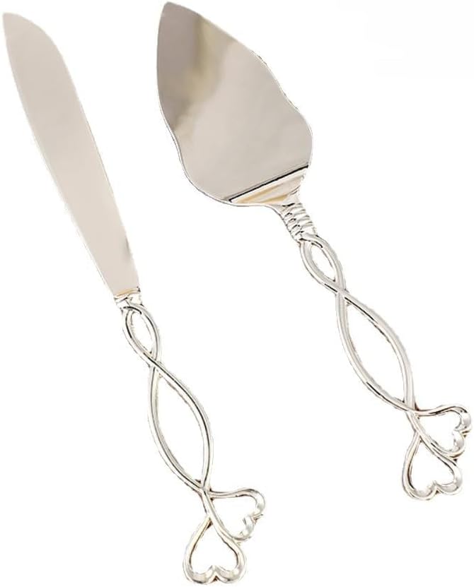 Zinc Alloy Wedding Cake Knife Shovel Server Set Silverware Carved Handle Cake Pie & Pastry Servers Party Thanksgiving Christmas (Silver)