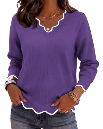 Image of Zeagoo Women's 2026 Fall V Neck Sweater Long Sleeve Lightweight Knit Tops