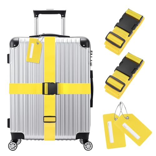 Image of M METERXITY 2-Sets Luggage Straps TSA Approved, Travel Straps for Luggage Suitcase Tags Set, Adjustable Suitcase Belt [Yellow]
