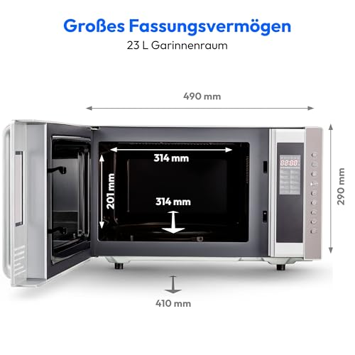 MEDION 3 in 1 Mikrowelle mit Grill und Heißluft Funktion (23 Liter, 800 Watt Leistung, 1200 Watt Obergrill-/Heißluftleistung, freistehend, MD17495) silber – Bild 4