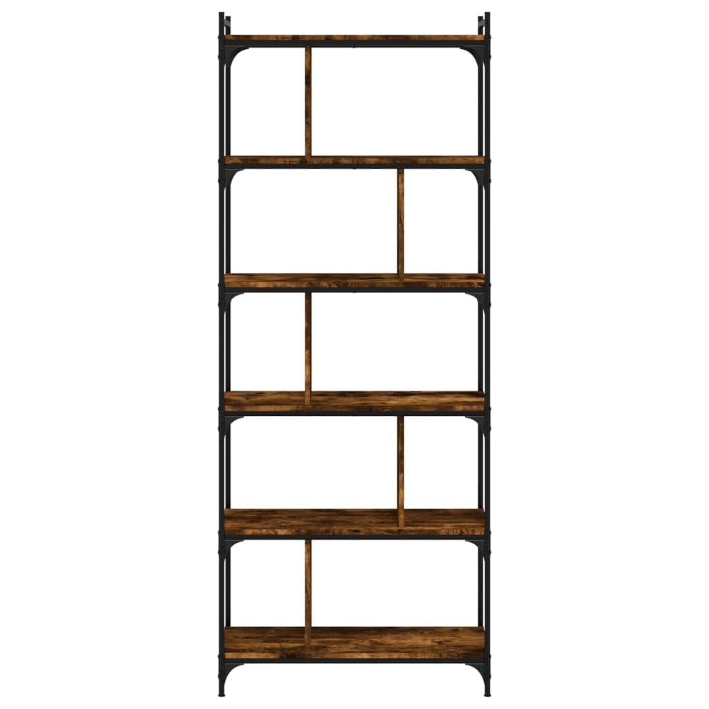 Générique Regał na książki z 6 poziomami wędzonego dębu 76 x 32 x 192 cm z metalową ramą, przestronną półką na książki i regulowanymi nogami do nierównej podłogi