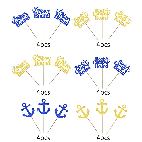 24 Pack Military Themed Cupcake Toppers Boot Camp Bound Cupcake Picks Navy Bound Themed Cupcake Decorations Welcome Ceremony Army Birthday Party Cake Decorations Supplies Blue #TOP2