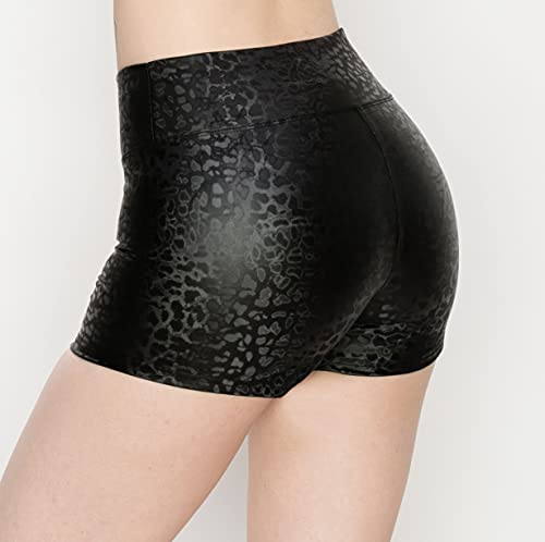 Image of ALWAYS Women's Faux Leather Shorts - High Waisted Stretch Sexy Bodycon Short Hot Pants Animal Print Black Medium