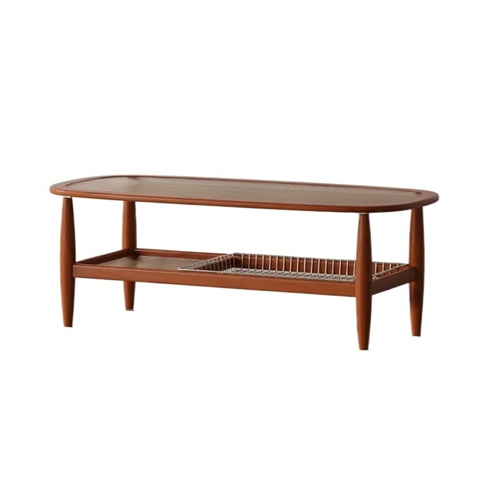 ZTHYSHOZ Side Table Mid-Century Wood & Glass Coffee Table with Detachable Ribbed Top Sliding Wire Shelf ﻿