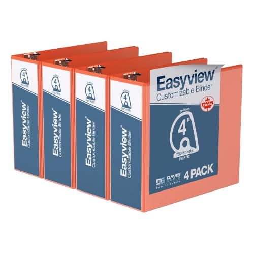 Easyview 3-Ring Binder, Clear-View Cover, 4" D Rings, 4 Pack