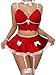 Foxiny Plus Size Curvy Sexy Stocking Mini Skirt Wireless Mesh Lace Garter Lingerie with Thong Set 4 Pieces Women Sheer Floral See Through Bra Panty Outfits Choker Bows Red White 2X-Large