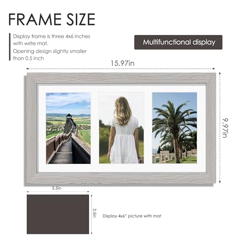 Image of DUENPY 8x14 Collage Picture Frame 4x6 Collage Picture Frame Displays Three 4x6 inch Photos or 8x14 (Without Mat) for Available Horizontal Wall Mounting Display and Vertical Grey