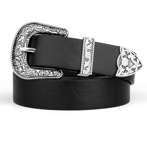 SUOSDEY 2Pack Women's Leather Belts for Jeans Dresses Belt with Vintage Metal Buckle Belt for Women — view 2