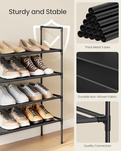 Image of SONGMICS 4-Tier Shoe Rack, Shoe Storage for Hallway Closet, Slim and Space-Saving, Metal Frame, Non-Woven Fabric Shelves, Black ULSH044BH02
