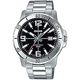 Casio MTP-VD01D-1BV Men's Enticer Stainless Steel Black Dial Casual Analog Sporty Watch, Silver, 48×42×10.7mm, Quartz Movement
