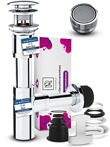 Robinet de lavabo design avec trop-plein + 1 régulateur de jet M24 économiseur d'eau pour robinet - Système anti-odeurs avec joints avec ouverture de nettoyage Cover