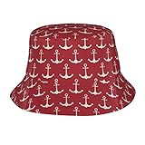 Chapeau De Seau Unisexe Zone Rouge D'Ancre Nautique Blanche Chapeau De Soleil Pliable Chapeau De Plage À Large Bord Chapeaux De Soleil De Plage, pour De Pêche, Sports