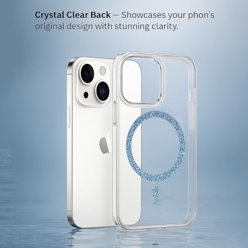 Image of AIBEX Back Cover Case Compatible with iPhone 15 Plus | Glitter Ring Cute Shiny Colorful Bling Case (Compatible with Magsafe) | Transparent PC+TPU Glossy Shiny Cover for Girls & Women - Blue