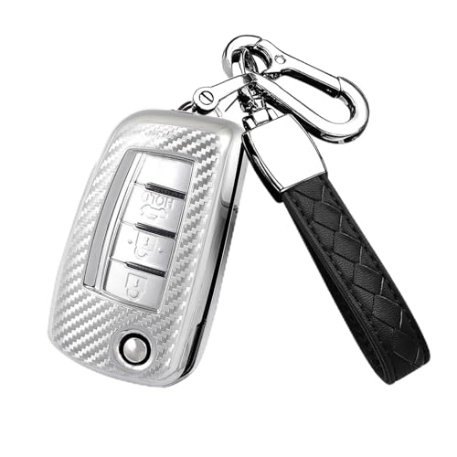 Coque de clé Nissan Rogue Sport et Sentra en TPU souple argenté à 3 boutons avec porte-clés