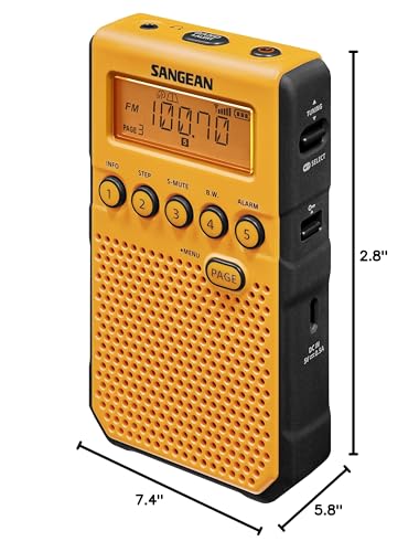 Sangean DT-800YL NOAA Weather Alert Pocket Radio, AM/FM, Yellow