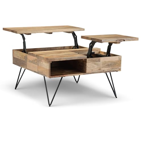 Image of SIMPLIHOME Hunter 32 inch Wide Solid Mango Wood Square Coffee Table in Natural