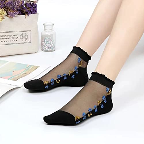 DXYAKY 5 Pairs Womens No show Socks Low Cut Girls Lace Socks Thin Nylon Mesh Socks Floral Patterned Fishnet Short Sock4