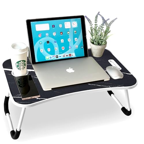 unycos - Vassoio per la Colazione e da Letto【60x40x26 cm】Tavolo Pieghevole con Leggio, Supporto Multifunzionale per Computer Portatile, Tablet, Lavorare, Leggere (Marmo nessun Cassetto)