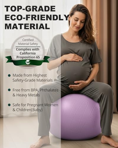 Trideer Pregnancy Birthing Ball - 1.7mm Extra Thick Yoga Ball for Maternity, Labor, Exercise, Physio, Recovery - Guide & Baby Memory Book Included - 440LB Anti-Burst & Non-Slip Stability4