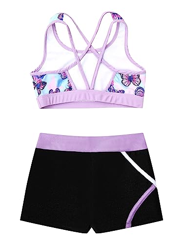 TiaoBug Kids Girls Two-Piece Swimsuit Dance Sports Outfits Crop Top and Shorts Activewear Sets Gym Yoga Workout Outfits4