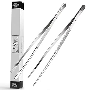 8-CREW KITCHEN Cooking Tweezers – 12 inch 304 Stainless Steel Set of 2 – Culinary Chef Tweezers for Multi-Purpose, Plating, Food Decorating & Bar
