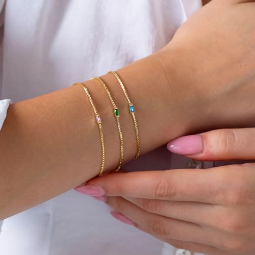 JSJOY Birthstone Bracelets for Women Gold Dainty Link Bracelet Birthstone Jewelry Birthday Gifts for Her Mom Wife Girlfriend Anniversary Jewelry3