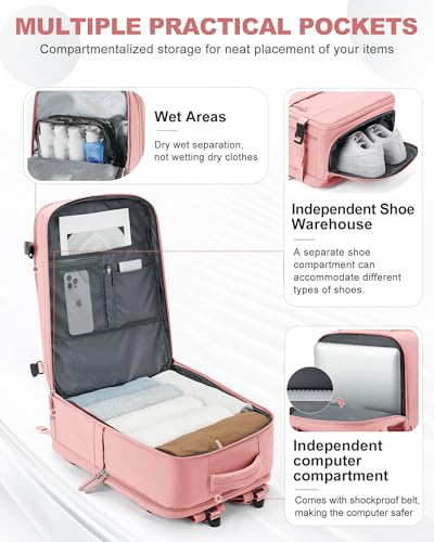 Image of coowoz Large Travel Backpack Carry On for Women Man Gym Backpacks with Laptop Compartment Mochila de Viaje Teacher Personal Item Backpack Rucksack Airplane Accessories Must Haves Pink