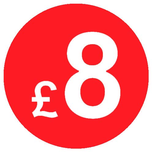 £ Red Price Stickers - 20mm, £8, 2000