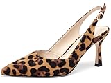 Rilista Women's Slingback Kitten Heels Closed Pointed Toe Wedding Party Dress Pumps Shoes, Leopard, Size 6.5