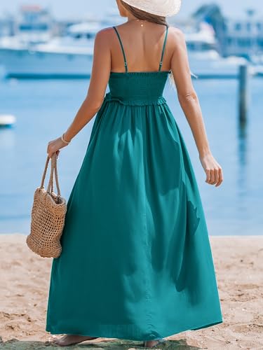 Image of CUPSHE Women Spaghetti Straps Boho Maxi Dress Summer Sleeveless Smocked Floral Beach Long Dress Flowy Cruise Vacation Outfits