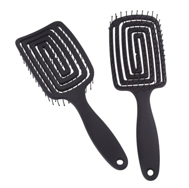 Image of KIMEE Vented Detangling Hair Brush (Pack of 2) - Flexible Spiral Curved Head for Faster Blow Drying - Pain-Free Detangler for Wet or Dry Hair - Scalp Massage Bristles with Non-Slip Matte Grip