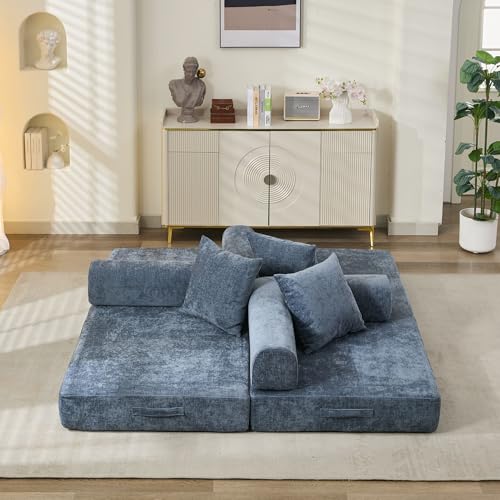 Tidyard Comfy Convertible Folding Mattress Couch, Floor Sofa Bed with Armrest Chenille Fabric 3-Tier Modular Design for Living Room Bedroom Studio Apartment