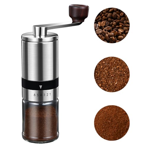 BOMANSI BOMS Manual Coffee Grinder - 6 Adjustable Coarseness Settings, Hand Coffee Grinders, Portable Manual Coffee Bean Grinder for Moka pot, French Press, Drip, Espresso, Gift (Small)