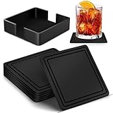 Drink Coasters, Cup Coasters for Table, Silicone Coasters Square for Coffee, Beer Mugs (Black)