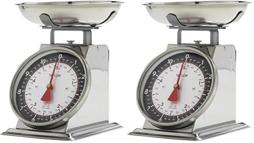 Image of Taylor Mechanical Kitchen Food Scale with Bowl, Weighs Up to 11lbs, Measures in Grams and Ounces, Analog Cooking Scale for Baking, Black and Silver (Pack of 2)