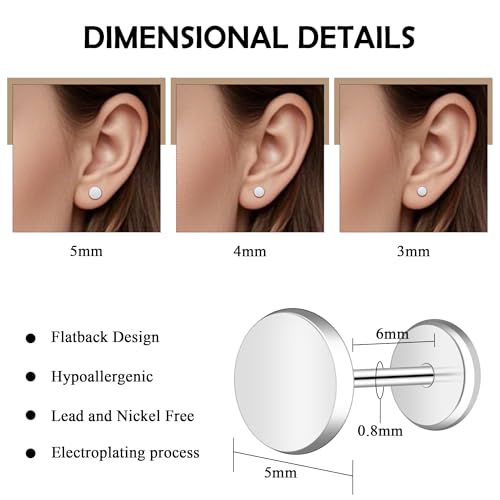 ZDE Women Earrings Threadless Flat Back Dot Earrings Titanium Hypoallergenic Cartilage Non-Nickel Black Push in Earrings Studs for Sensitive Ears Simple Classic Earstuds2