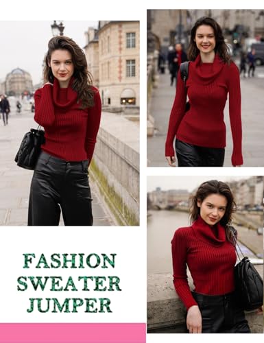 Image of v28 Women's Stretchable Cowl Neck Knit Long Sleeve Slim Fit Bodycon Sexy Sweater