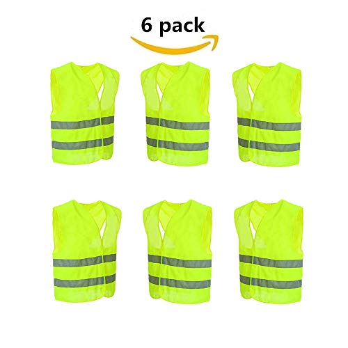 Minleer Lot de 6 gilet réfléchissant jaune réfléchissant pour voiture, moto, vélo, course, sécurité, fluorescent, haute visibilité, pour adulte, jaune Cover